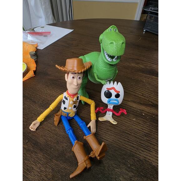 Toy Story Action Figures Lot of 3 Woody, Rex & Spone Forky Disney Pixar VIDEO - Picture 3 of 16